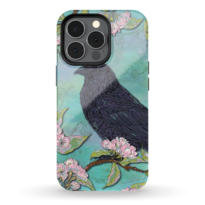 iPhone 13 pro StrongFit Raven & Apple Blossom by Lotti Brown