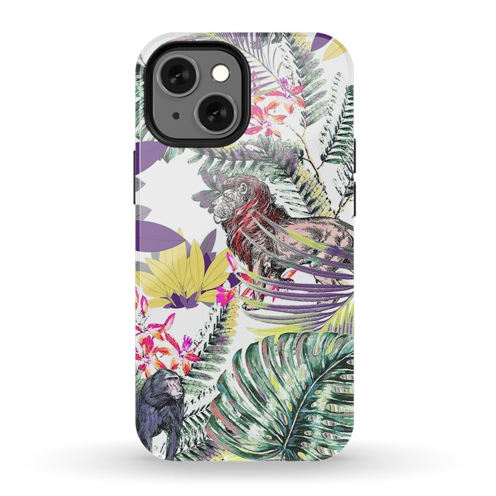 iPhone 13 mini StrongFit Lion and colorful tropical plants by Oana 
