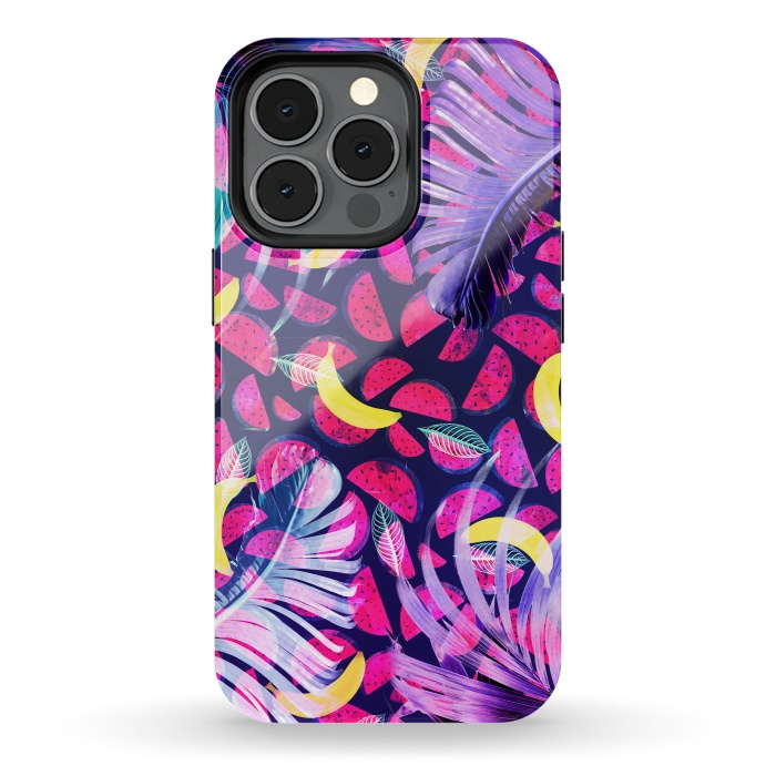 iPhone 13 pro StrongFit Colorful tropical banana leaves and pineapples by Oana 