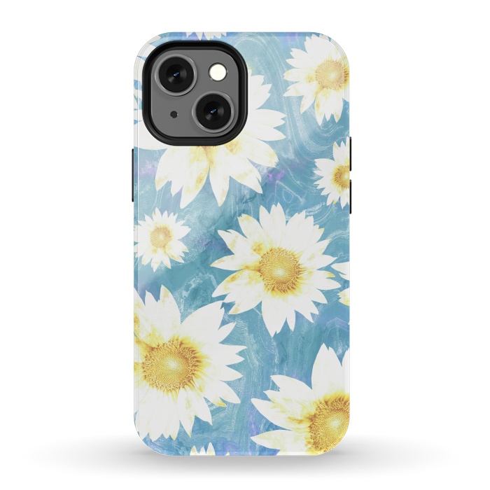 iPhone 13 mini StrongFit Pastel sunflowers and blue  pattern by Oana 
