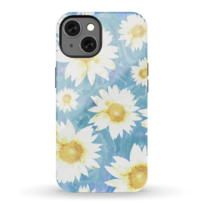 iPhone 13 StrongFit Pastel sunflowers and blue  pattern by Oana 