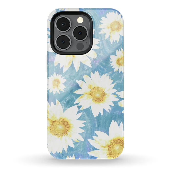 iPhone 13 pro StrongFit Pastel sunflowers and blue  pattern by Oana 