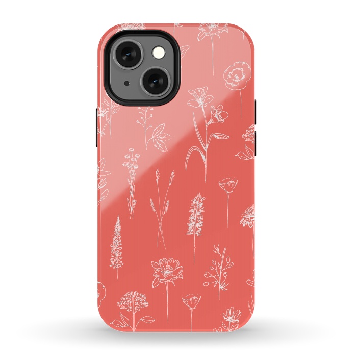 iPhone 13 mini StrongFit Patagonian wildflowers - Coral by Anis Illustration