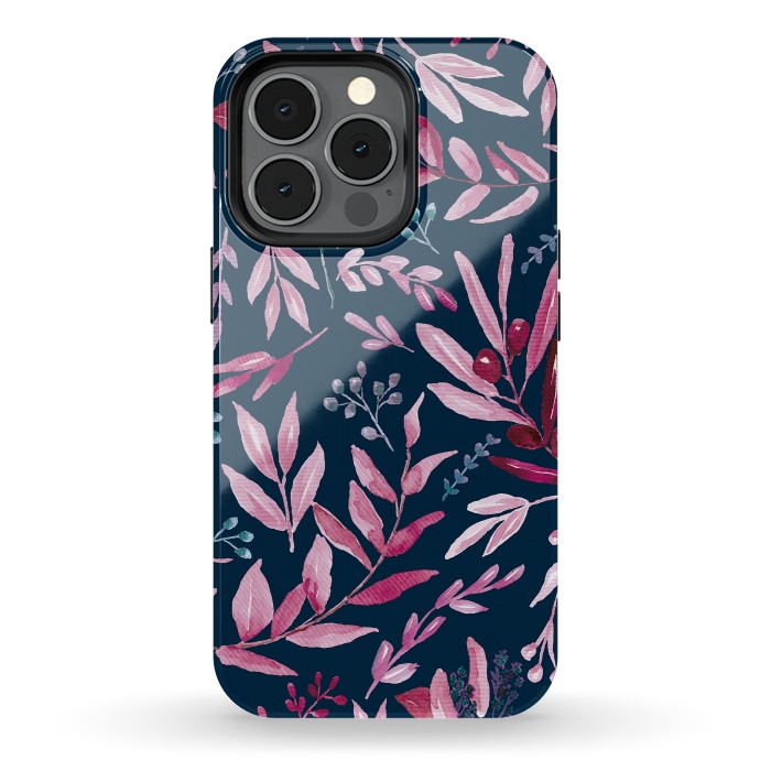 iPhone 13 pro StrongFit Eucalyptus blue and pink by Anis Illustration