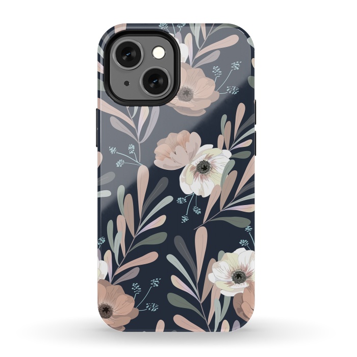 iPhone 13 mini StrongFit Olives and anemones - blue by Anis Illustration