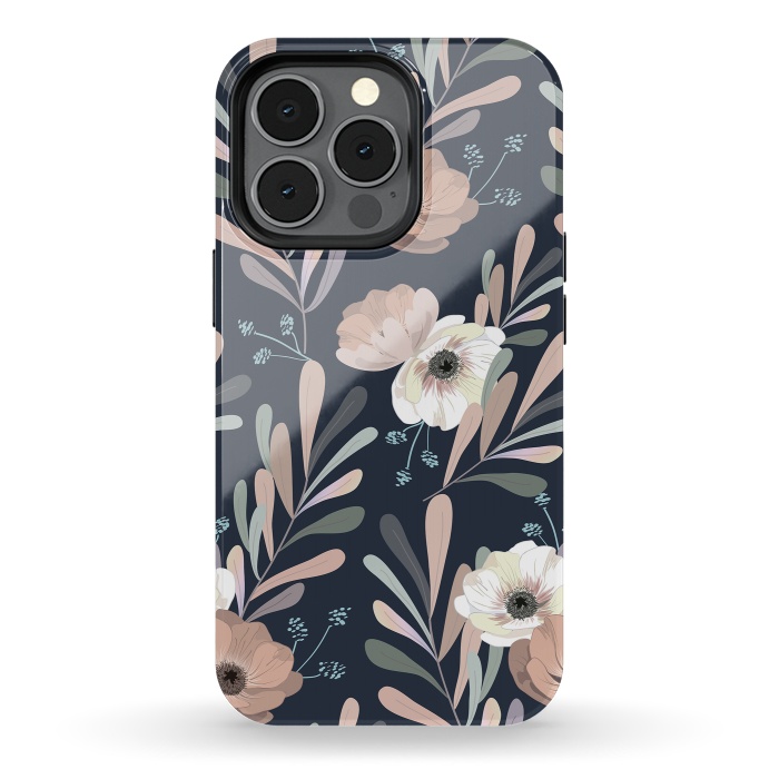 iPhone 13 pro StrongFit Olives and anemones - blue by Anis Illustration
