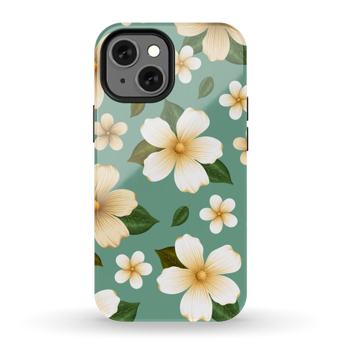 iPhone 13 mini StrongFit WHITE FLORAL BEAUTIES by MALLIKA