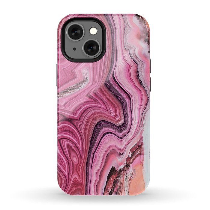 iPhone 13 mini StrongFit Candy pink marble waves by Oana 
