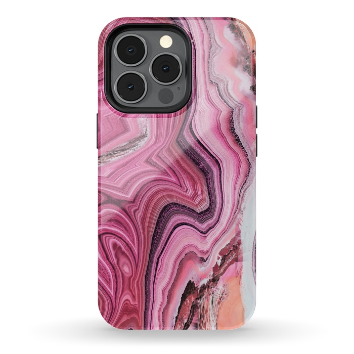 iPhone 13 pro StrongFit Candy pink marble waves by Oana 