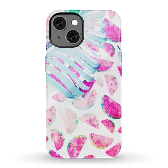 iPhone 13 StrongFit Grungy watermelon and bana leaf pattern by Oana 