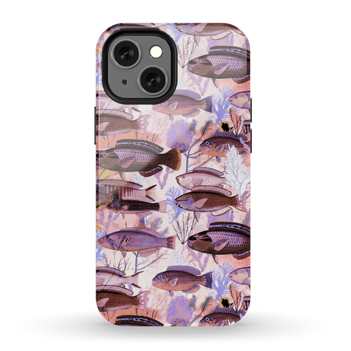 iPhone 13 mini StrongFit Colorful coral reef and fish botanical pattern by Oana 