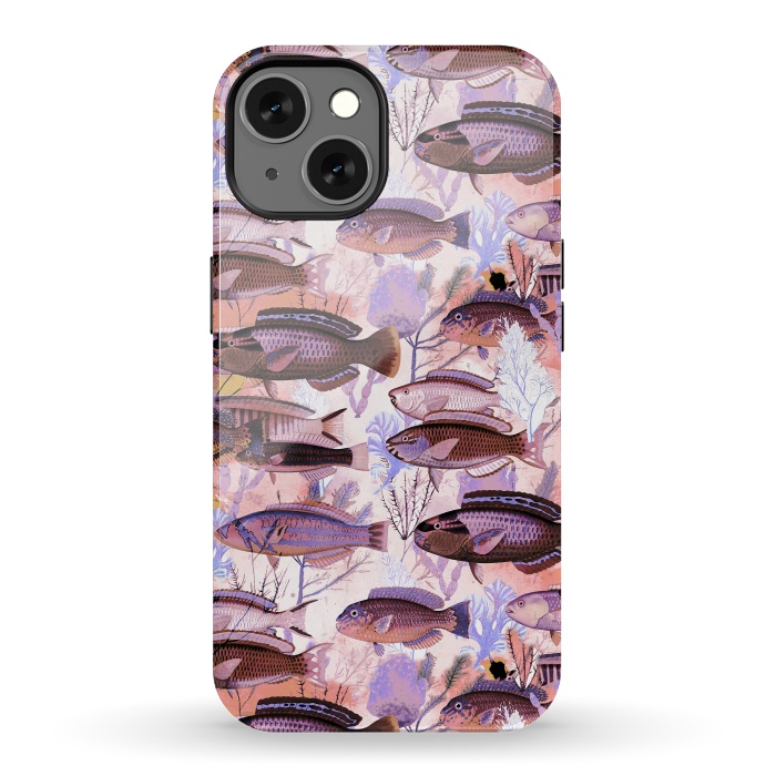 iPhone 13 StrongFit Colorful coral reef and fish botanical pattern by Oana 