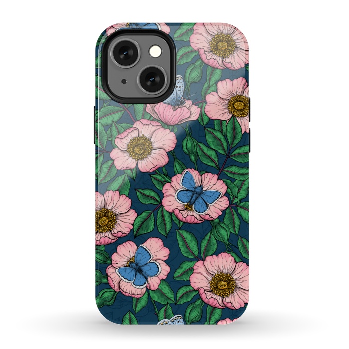 iPhone 13 mini StrongFit Dog rose and butterflies by Katerina Kirilova