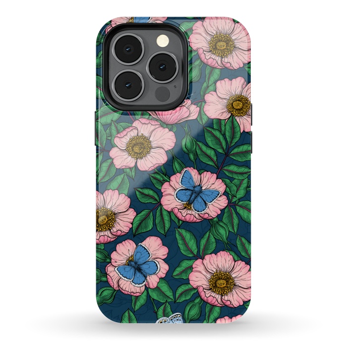 iPhone 13 pro StrongFit Dog rose and butterflies by Katerina Kirilova