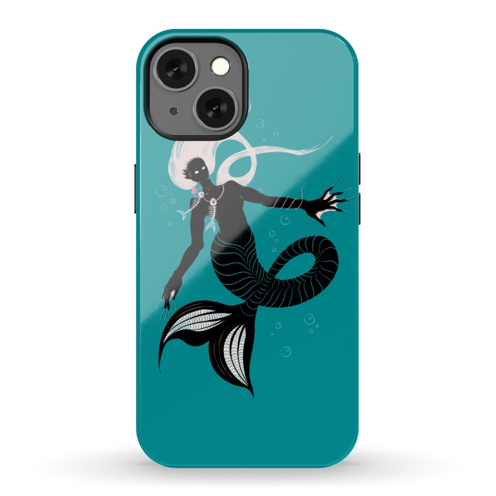 iPhone 13 StrongFit Creepy Mermaid With Fish Skeleton Necklace Dark Art by Boriana Giormova