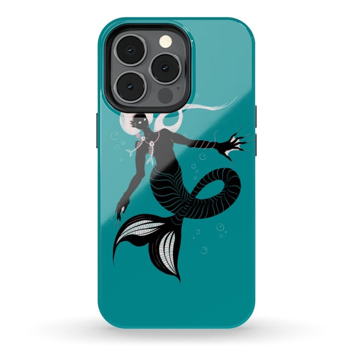 iPhone 13 pro StrongFit Creepy Mermaid With Fish Skeleton Necklace Dark Art by Boriana Giormova