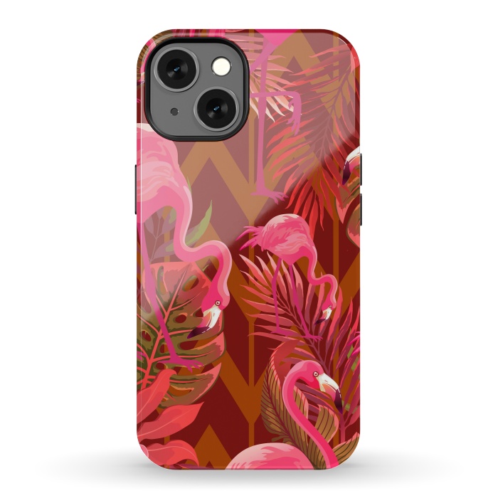 iPhone 13 StrongFit Pink Flamingos On The Beach by ArtsCase