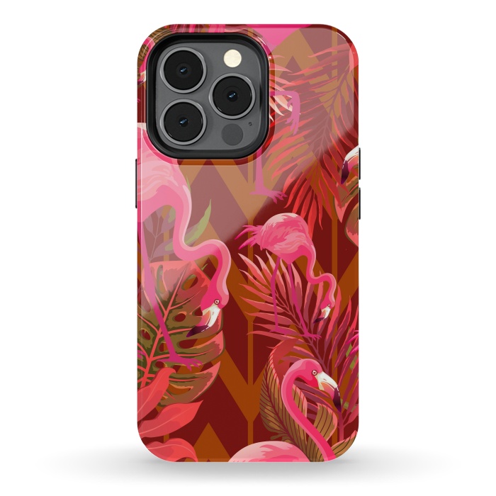 iPhone 13 pro StrongFit Pink Flamingos On The Beach by ArtsCase