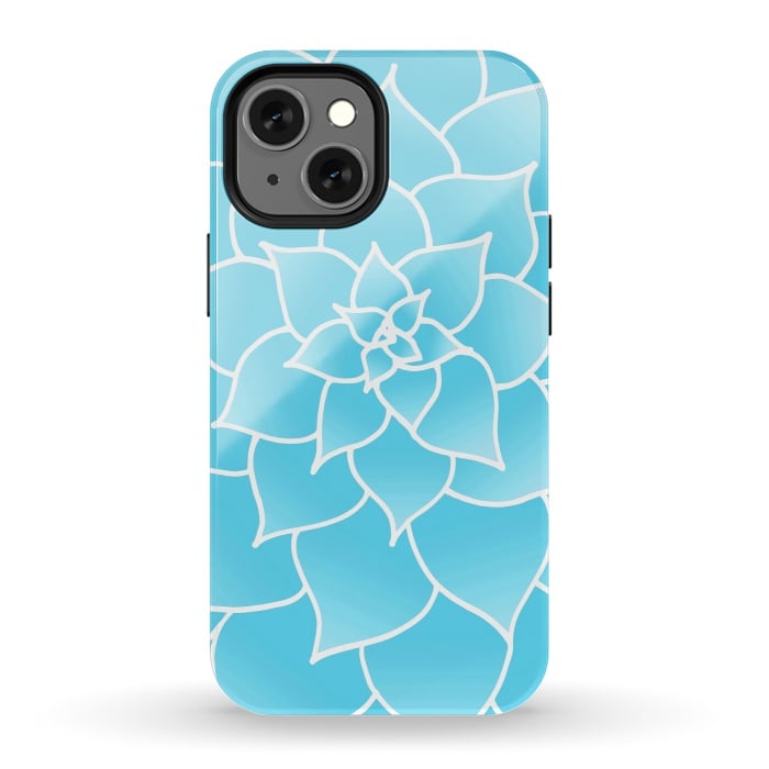 iPhone 13 mini StrongFit Abstract Blue Succulent Flower by Julie Erin Designs
