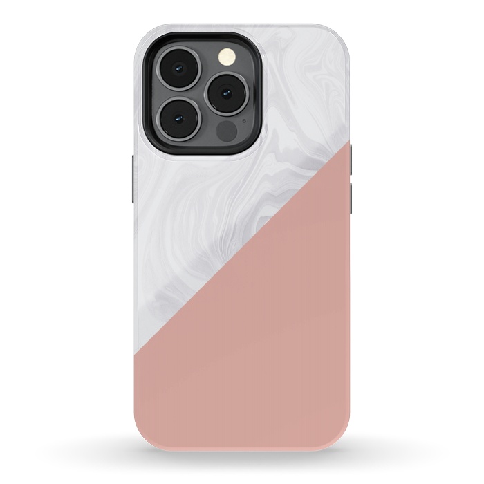 iPhone 13 pro StrongFit Rose Gold and White Marble Texture by Julie Erin Designs