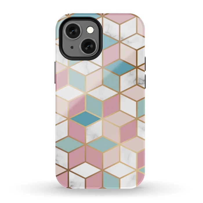 iPhone 13 mini StrongFit Crystals In Blue And Pink Marble by ArtsCase