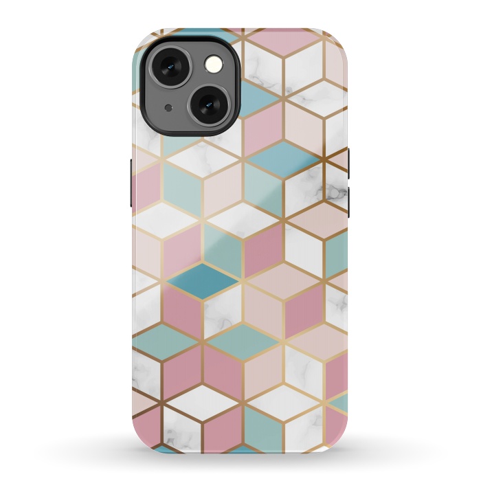 iPhone 13 StrongFit Crystals In Blue And Pink Marble by ArtsCase