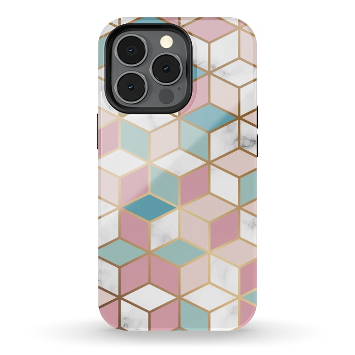 iPhone 13 pro StrongFit Crystals In Blue And Pink Marble by ArtsCase