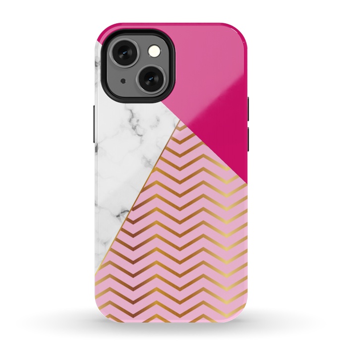 iPhone 13 mini StrongFit Curved Lines In Marble And Magenta by ArtsCase