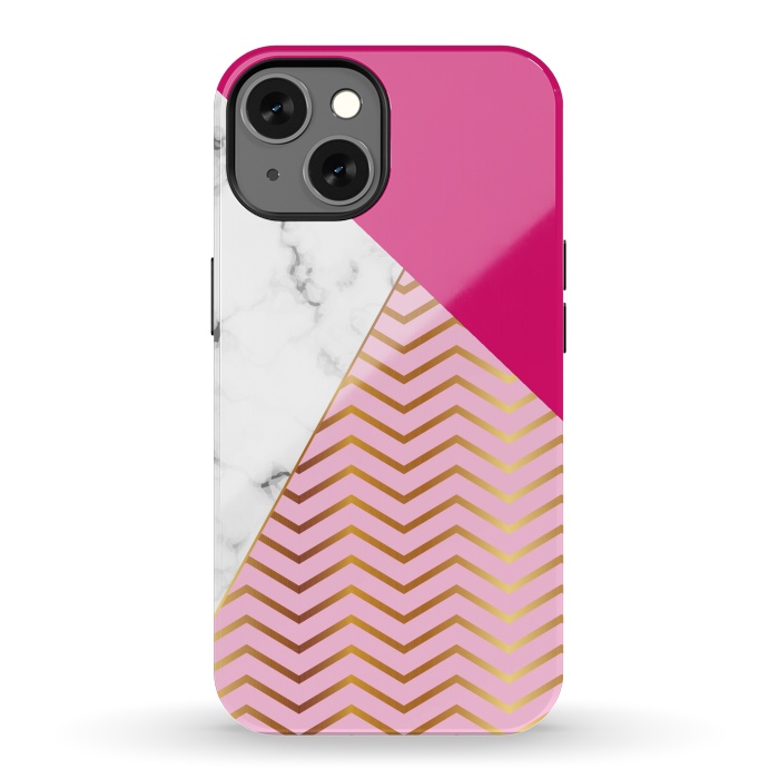 iPhone 13 StrongFit Curved Lines In Marble And Magenta by ArtsCase