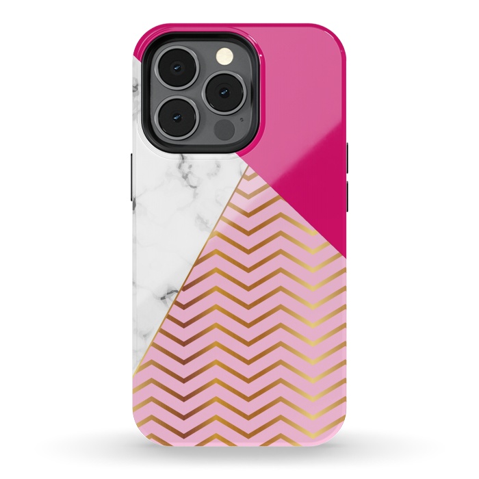 iPhone 13 pro StrongFit Curved Lines In Marble And Magenta by ArtsCase