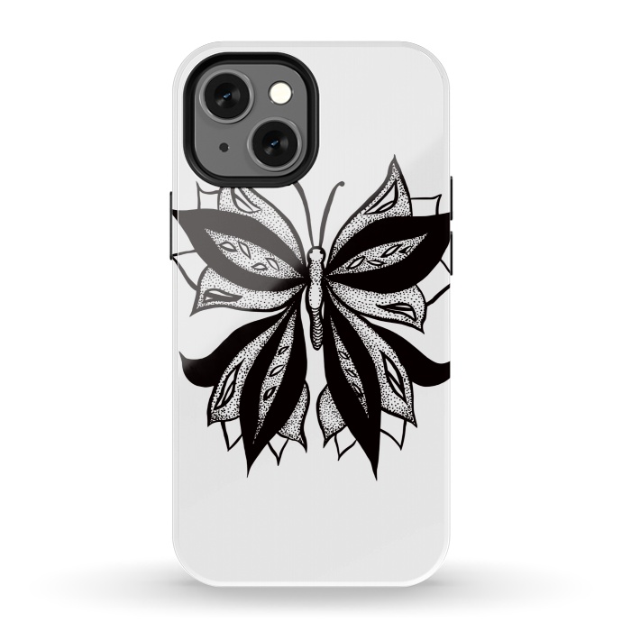 iPhone 13 mini StrongFit Abstract Butterfly Stipple Shaded Ink Drawing by Boriana Giormova
