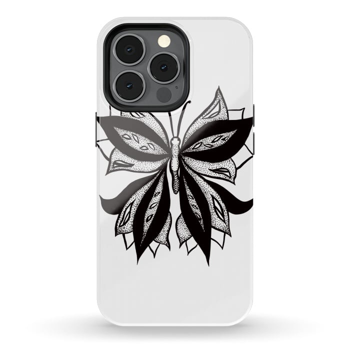 iPhone 13 pro StrongFit Abstract Butterfly Stipple Shaded Ink Drawing by Boriana Giormova