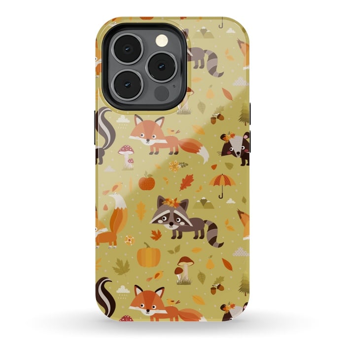 iPhone 13 pro StrongFit Red Fox And Raccoon In Autumn by ArtsCase