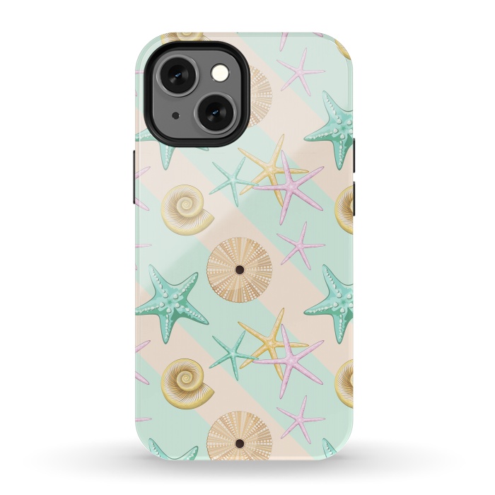 iPhone 13 mini StrongFit Seashells and starfish Beach Summer Pattern by BluedarkArt