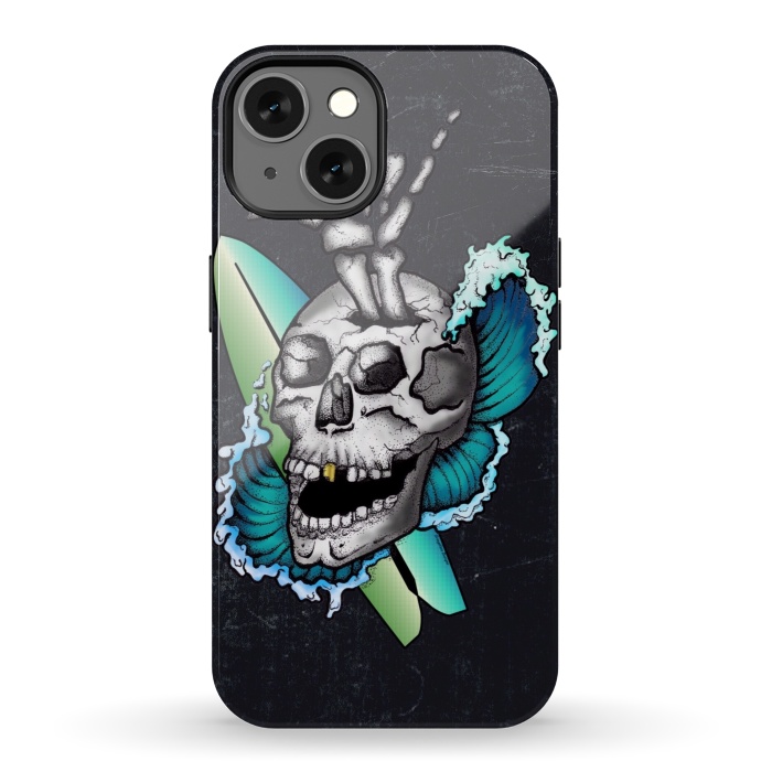 iPhone 13 StrongFit Surfs Up Skull by Gringoface Designs