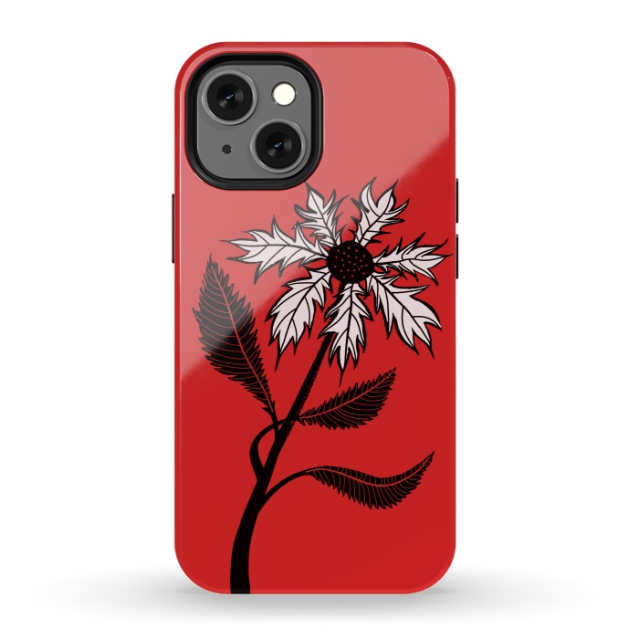 iPhone 13 mini StrongFit Imaginary Flower In Ink - Black And White On Red by Boriana Giormova