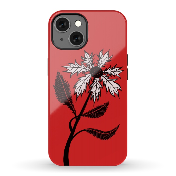 iPhone 13 StrongFit Imaginary Flower In Ink - Black And White On Red by Boriana Giormova