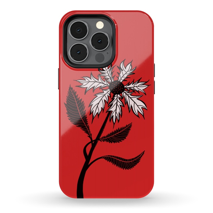 iPhone 13 pro StrongFit Imaginary Flower In Ink - Black And White On Red by Boriana Giormova