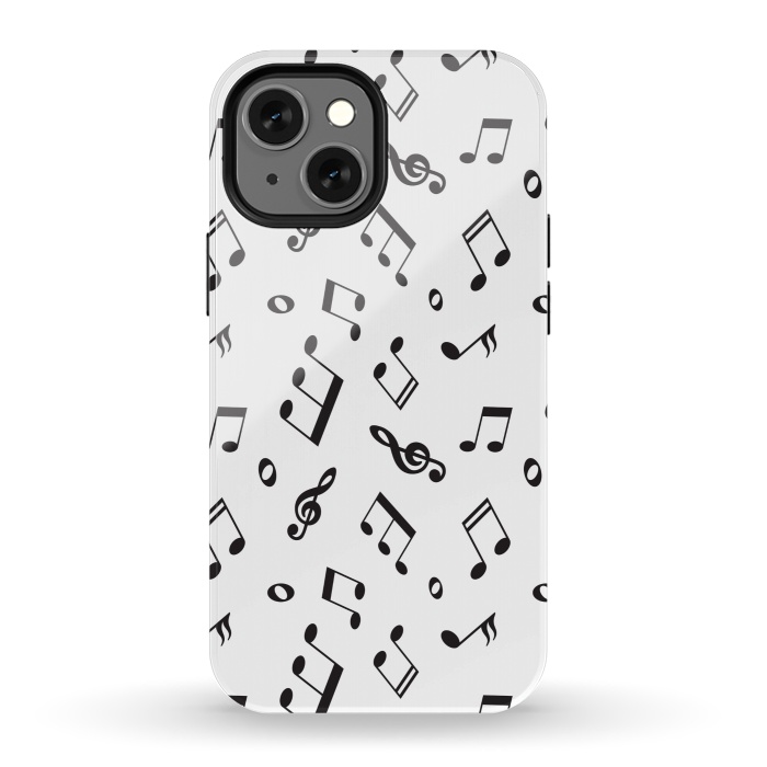 iPhone 13 mini StrongFit BLACK AND WHITE MUSICAL PATTERN by MALLIKA