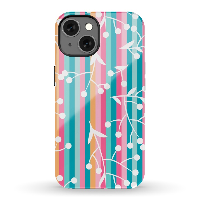 iPhone 13 StrongFit STRIPES WHITE FLORAL PATTERN by MALLIKA