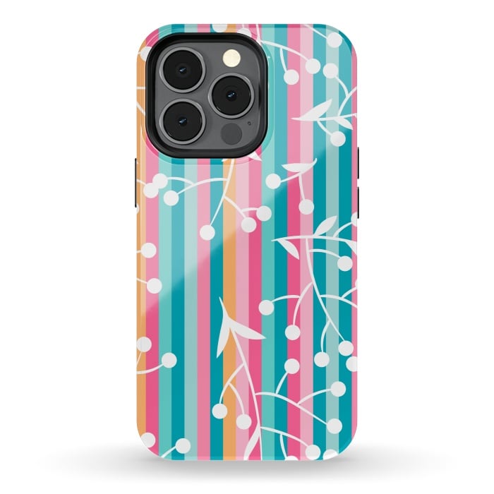 iPhone 13 pro StrongFit STRIPES WHITE FLORAL PATTERN by MALLIKA