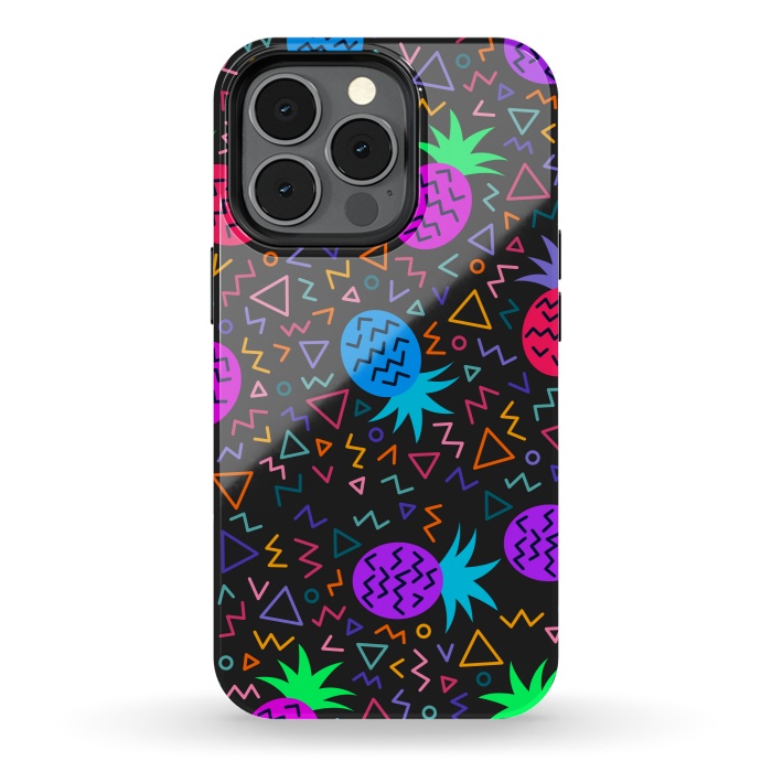 iPhone 13 pro StrongFit pineapples in neon for summer by ArtsCase