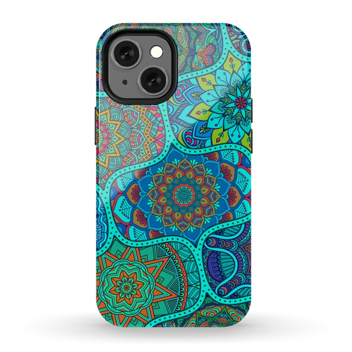 iPhone 13 mini StrongFit Modern Mandalas In Blue And Green by ArtsCase