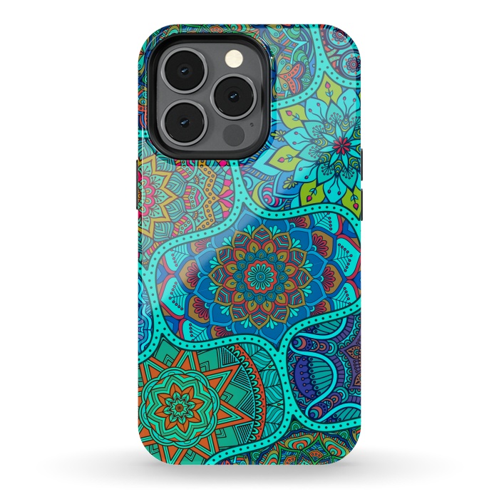 iPhone 13 pro StrongFit Modern Mandalas In Blue And Green by ArtsCase