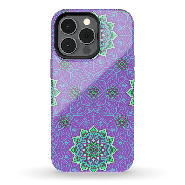 iPhone 13 pro StrongFit Mandalas en verde neón y purpura by ArtsCase