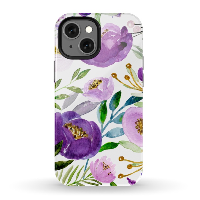 iPhone 13 mini StrongFit Whimsical Ultraviolet and Gold Florals by Allgirls Studio