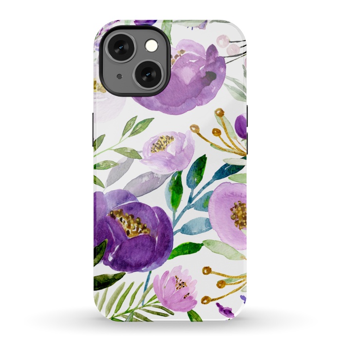 iPhone 13 StrongFit Whimsical Ultraviolet and Gold Florals by Allgirls Studio