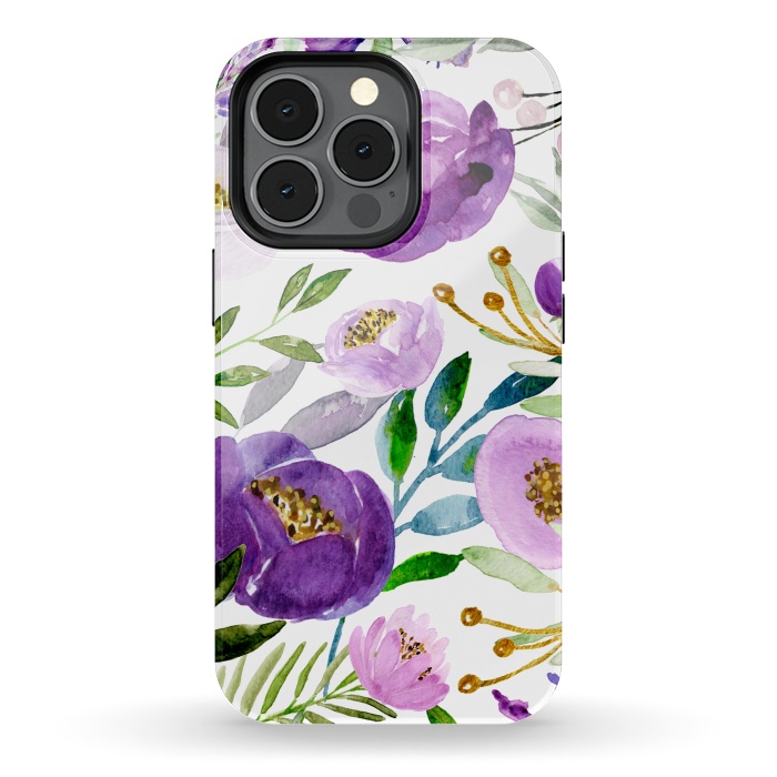 iPhone 13 pro StrongFit Whimsical Ultraviolet and Gold Florals by Allgirls Studio