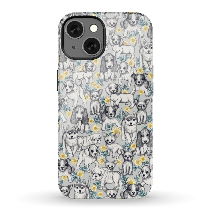 iPhone 13 StrongFit Dogs and Daisies on Grey by Micklyn Le Feuvre