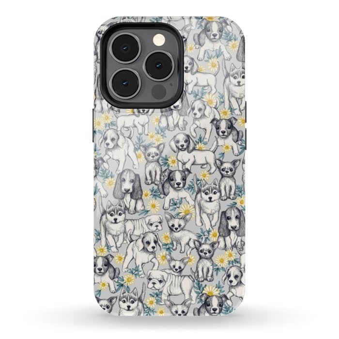 iPhone 13 pro StrongFit Dogs and Daisies on Grey by Micklyn Le Feuvre